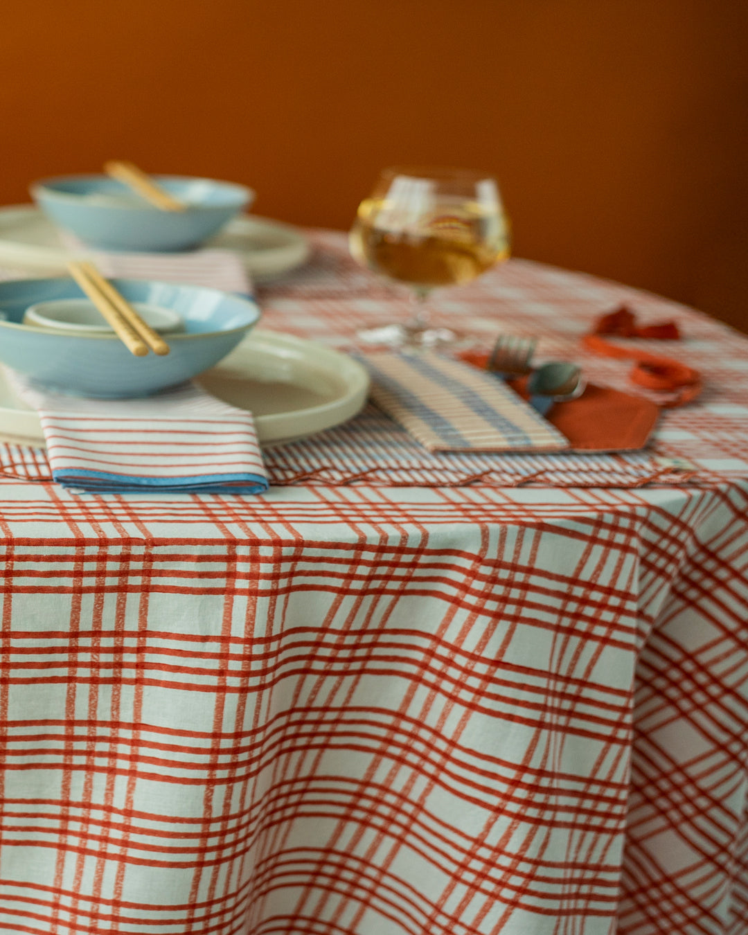Rust & Blue Checks - Table Cover