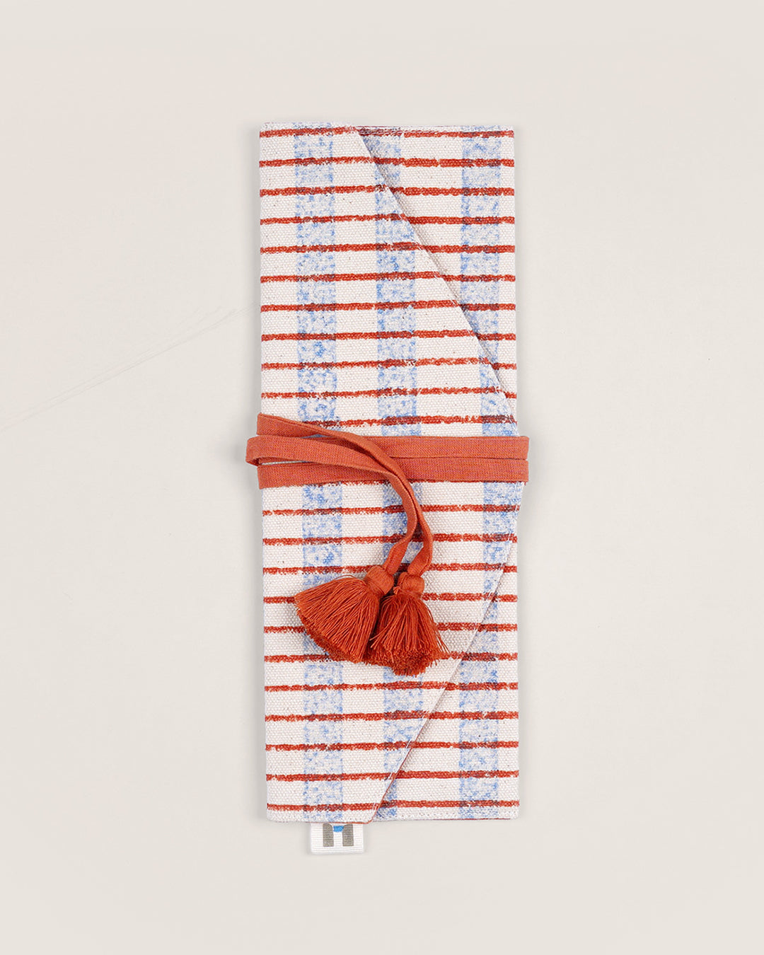 Set of 2 - Rust & Blue Checks Cutlery Case
