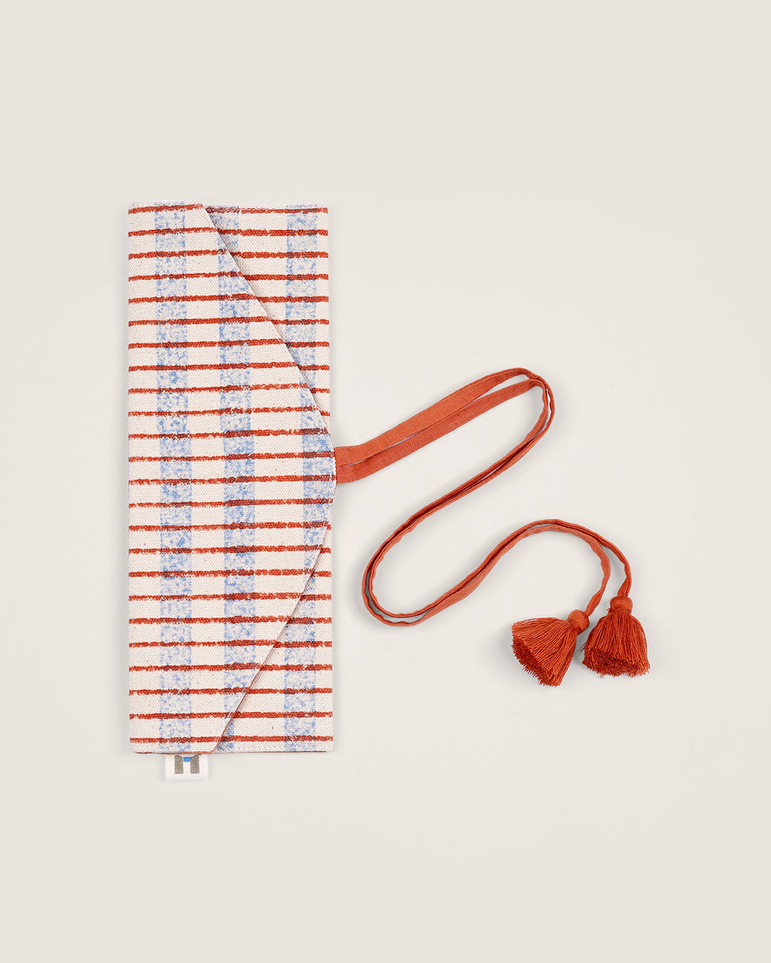 Set of 2 - Rust & Blue Checks Cutlery Case