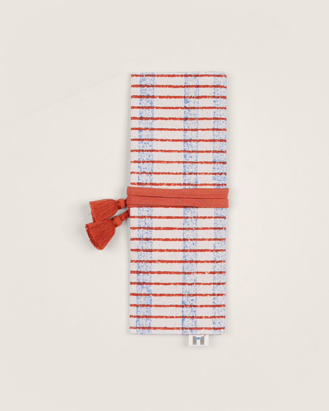 Set of 2 - Rust & Blue Checks Cutlery Case