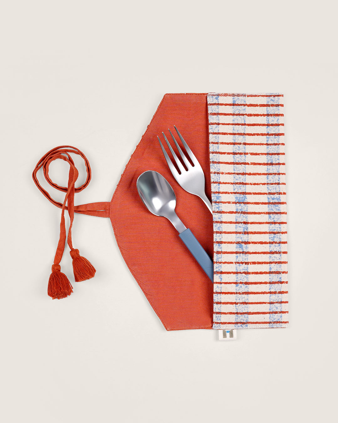 Set of 2 - Rust & Blue Checks Cutlery Case