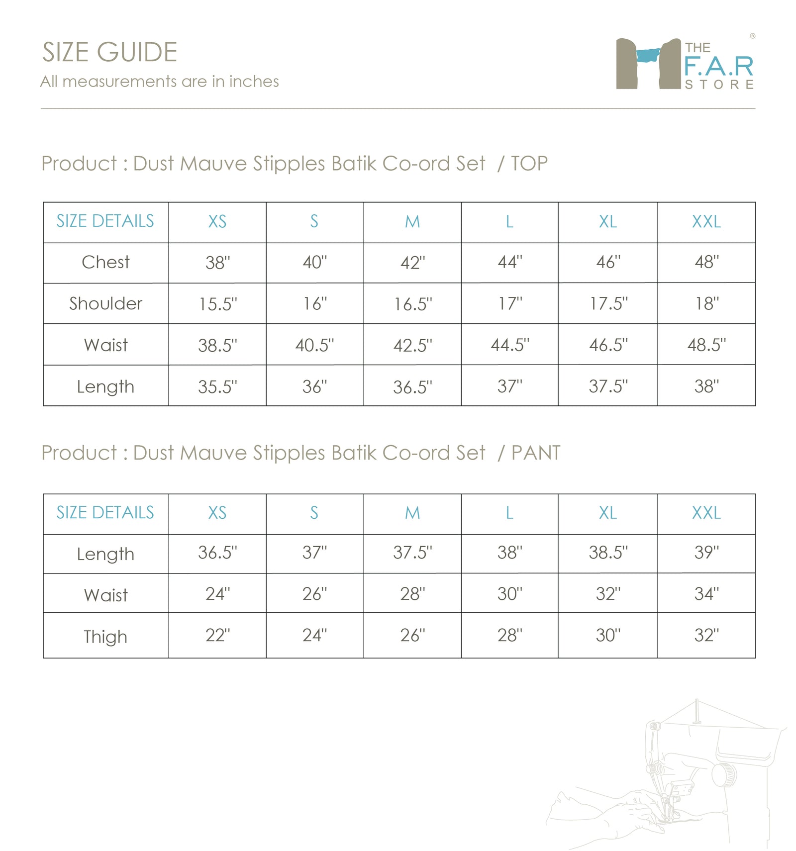 Dust Mauve Stipples Batik Co-ord Set Size Guide