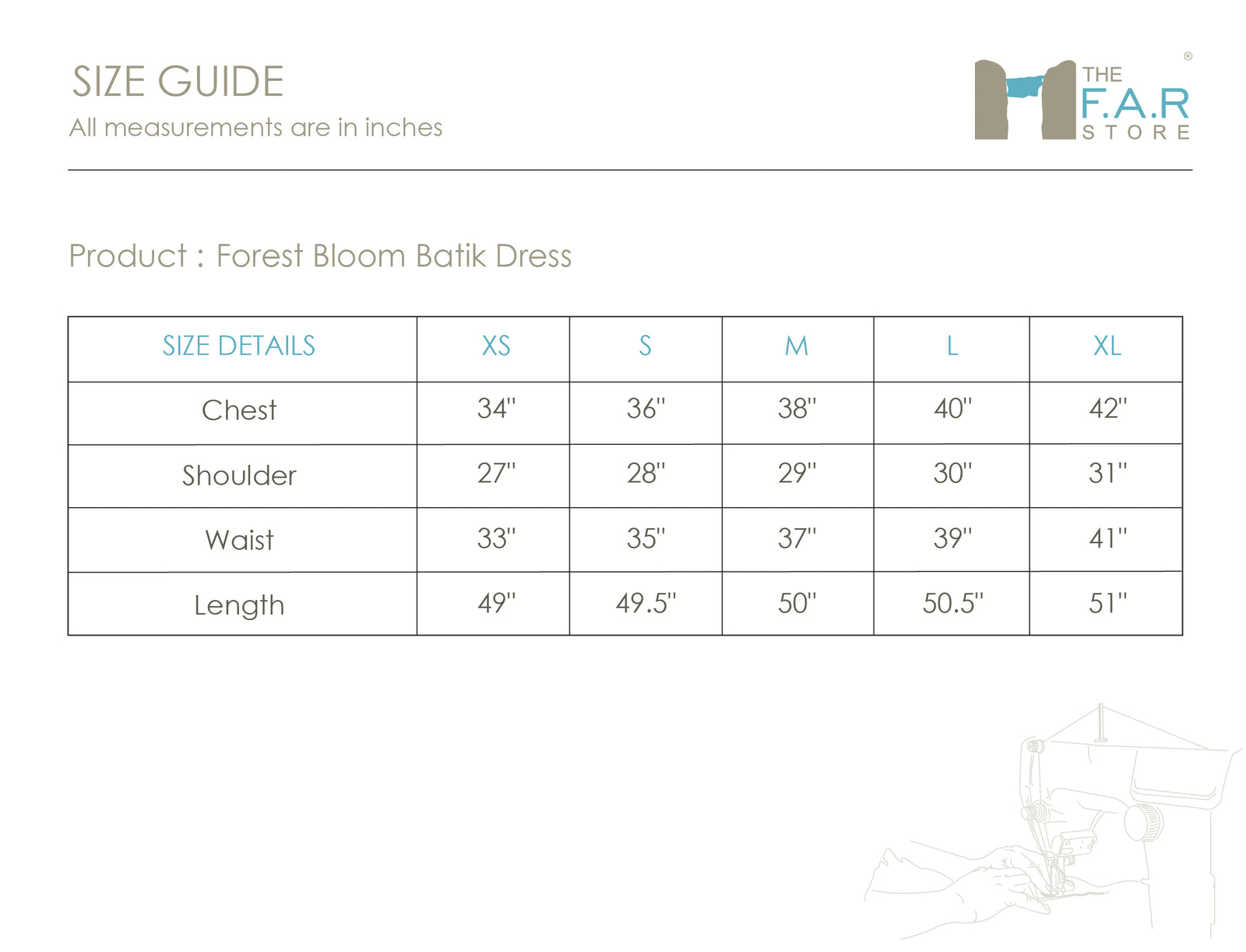 Forest Bloom Batik Dress Size Guide