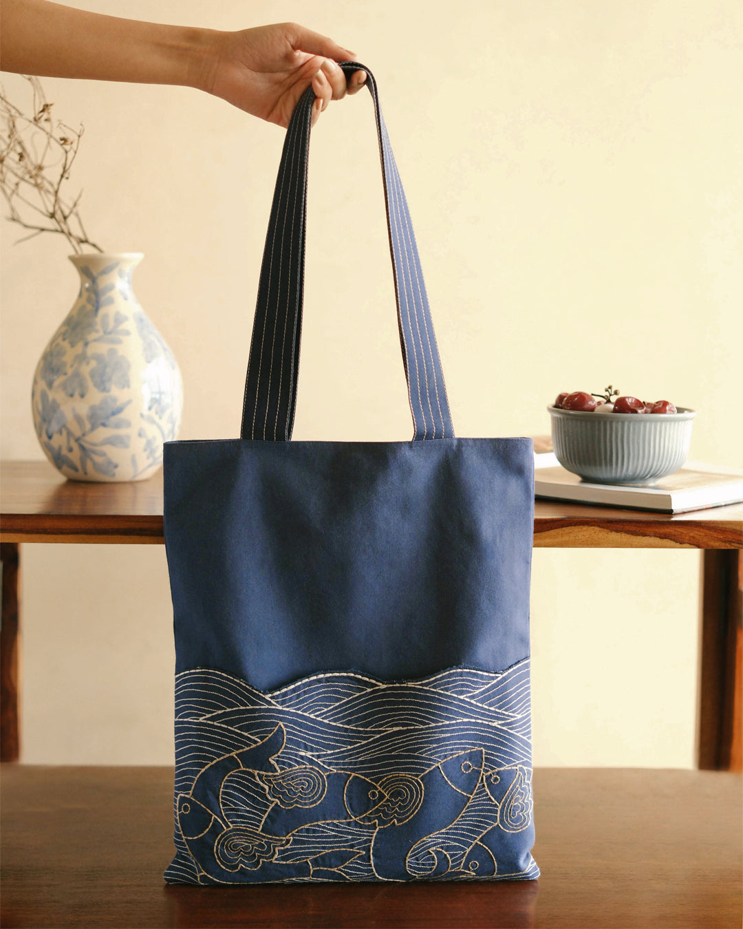 Gond Machli Blue Tote Bag