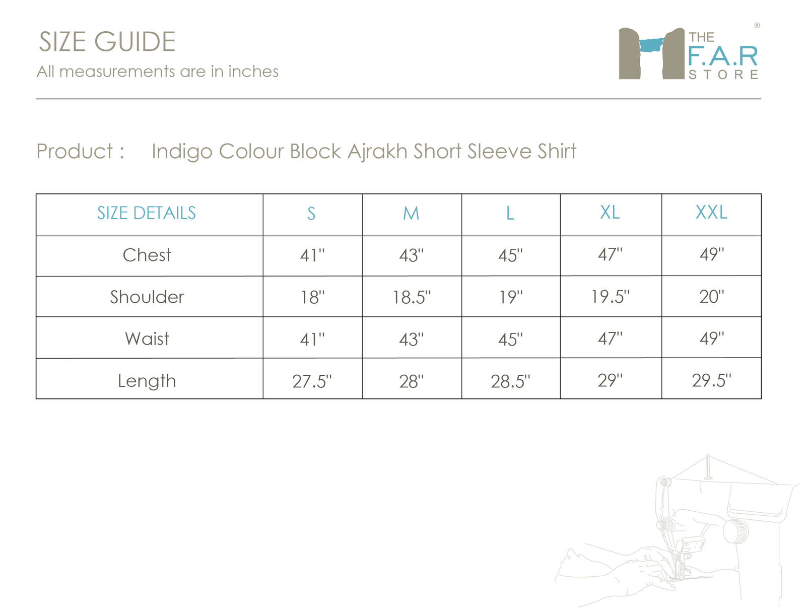Indigo Colour Block Ajrakh Short Sleeve Shirt Size Guide