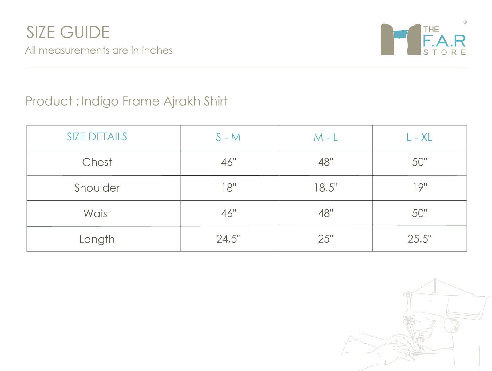 Indigo Frame Ajrakh Shirt Size Guide