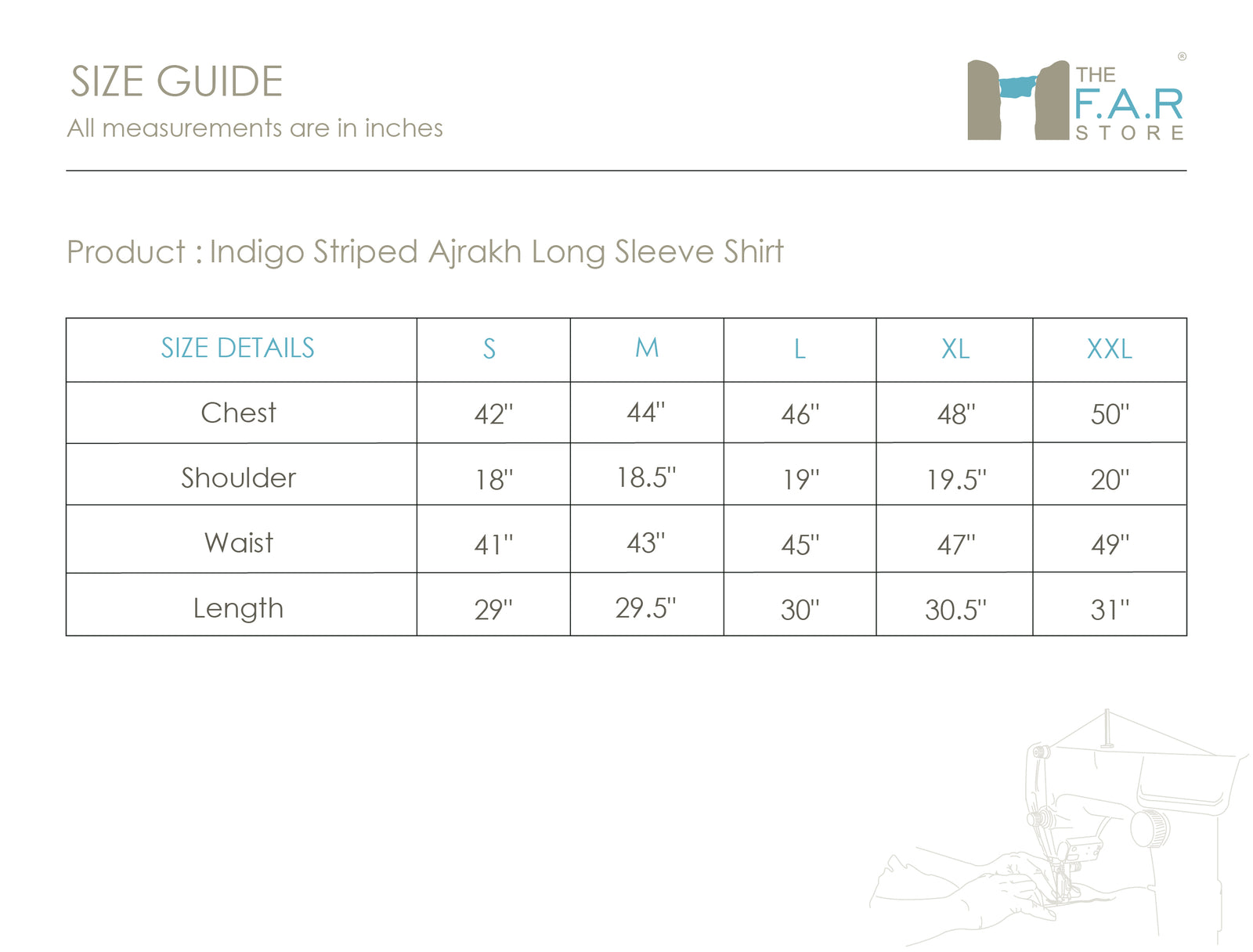 Indigo Striped Ajrakh Long Sleeve Shirt Size Guide