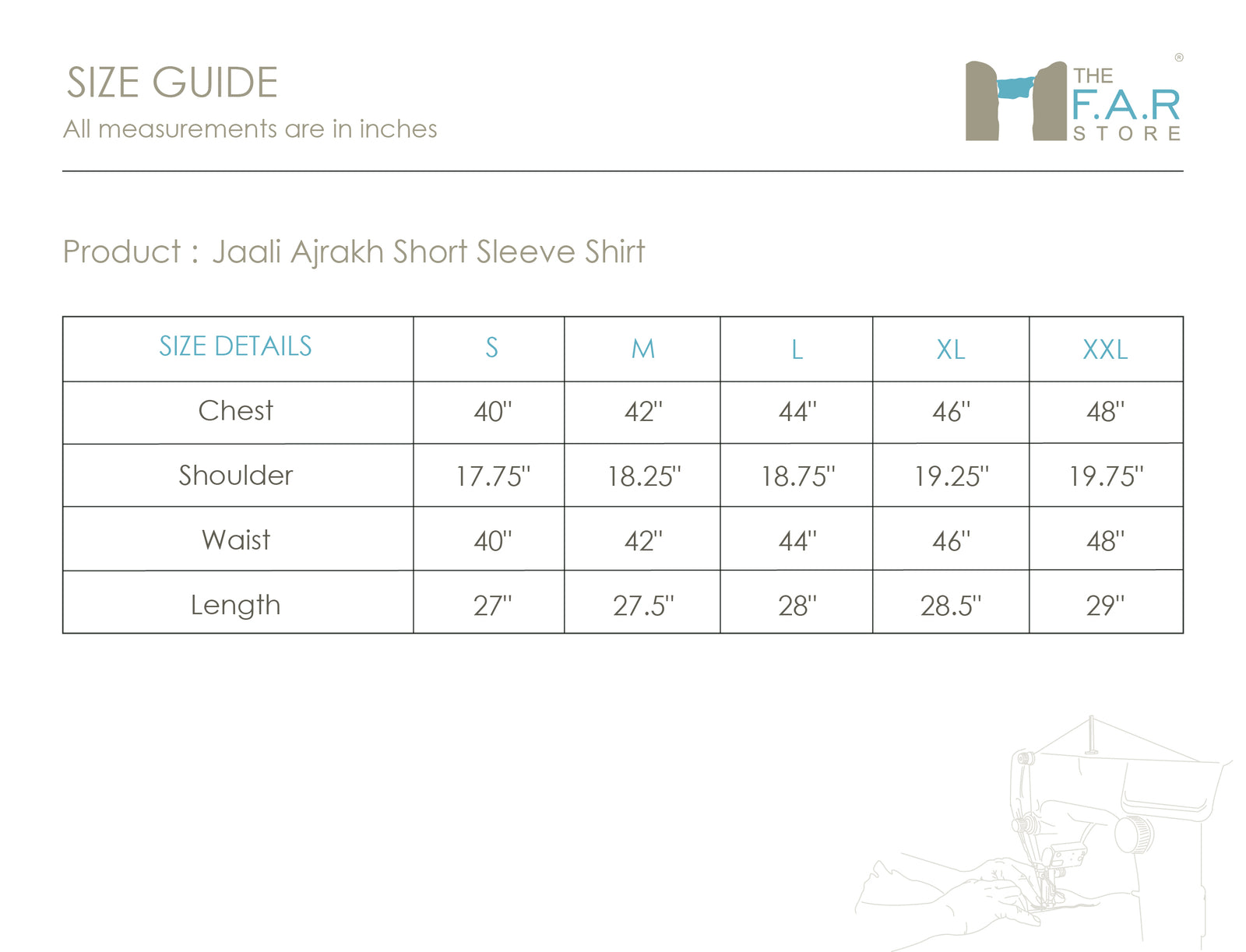 Jaali Ajrakh Short Sleeve Shirt Size Guide