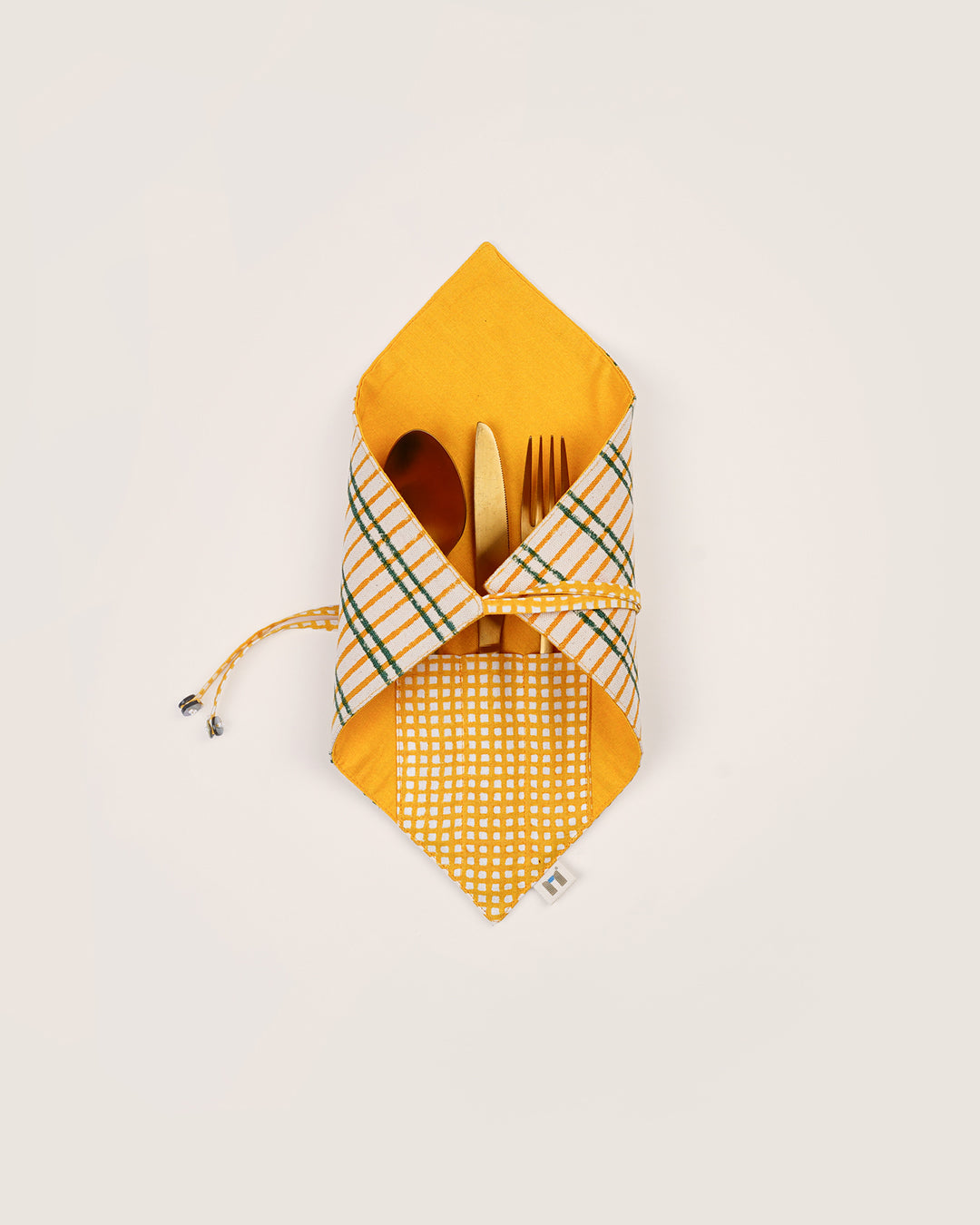 Set of 2 - Yellow & Green Checks Cutlery Case