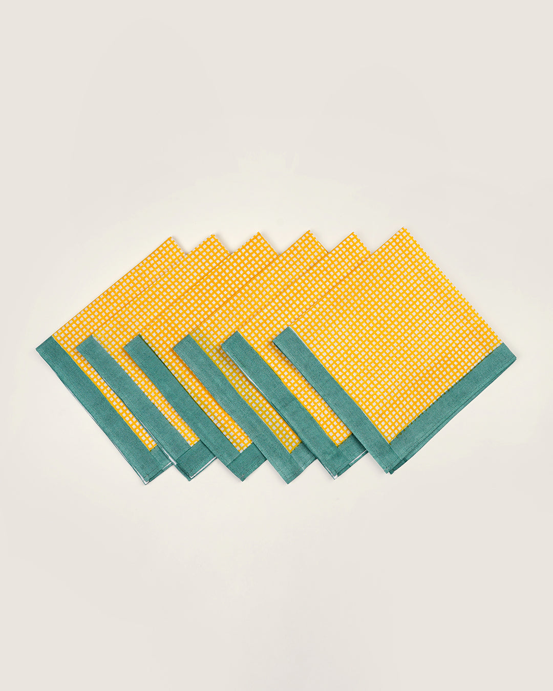 Set of 6 - Yellow & Green Checks Table Napkins