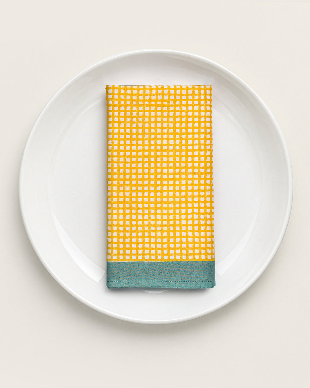 Set of 6 - Yellow & Green Checks Table Napkins