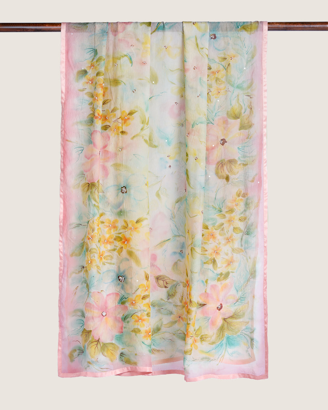 Pink Meher Handpainted Chiffon Dupatta