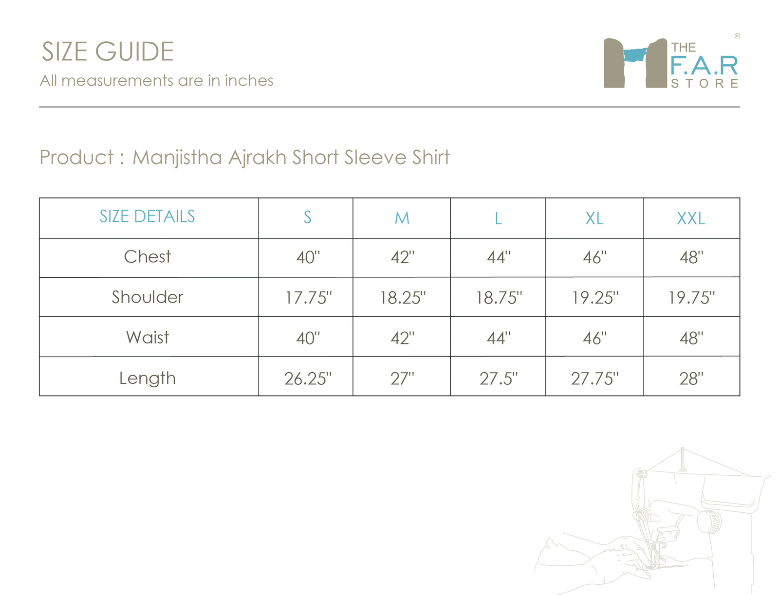Manjistha Ajrakh Short Sleeve Shirt Size Guide