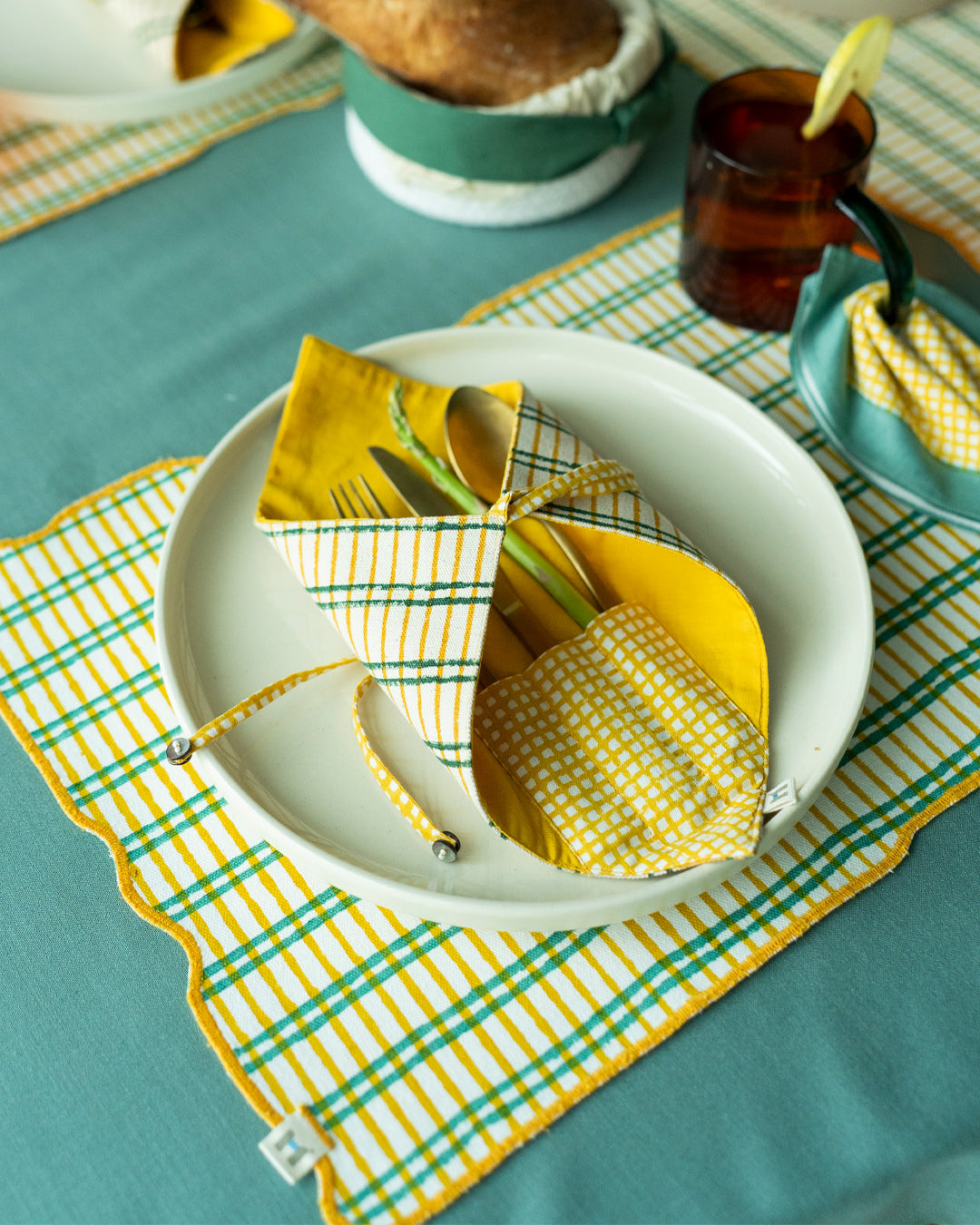 Set of 2 - Yellow & Green Checks Table Mats