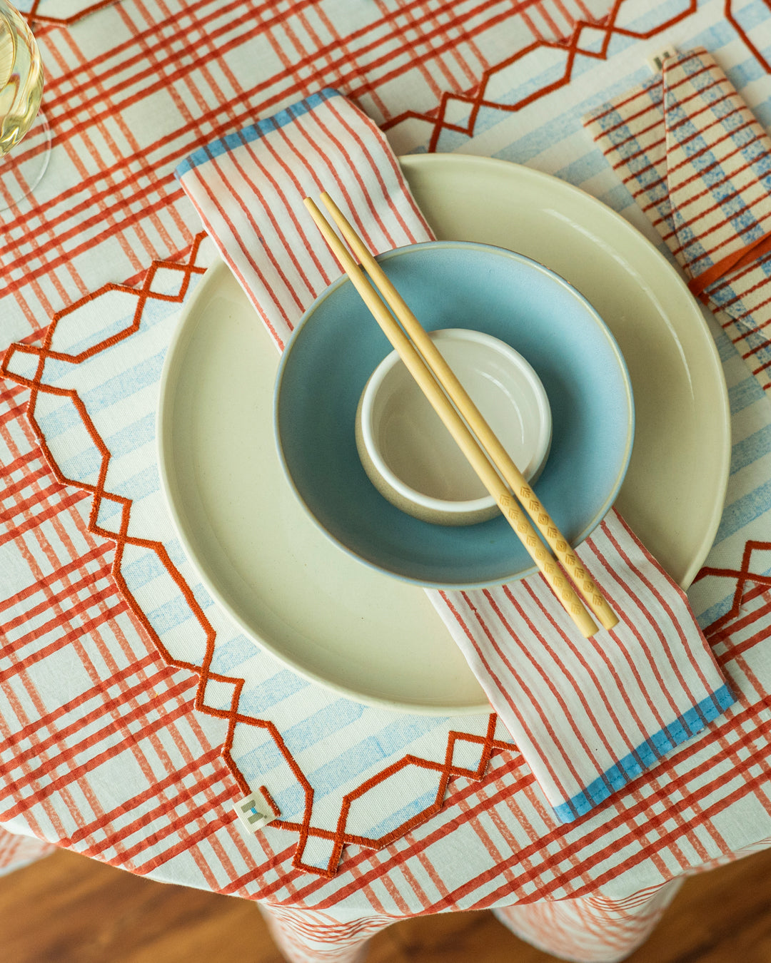 Set of 2 - Rust & Blue Checks Table Mats