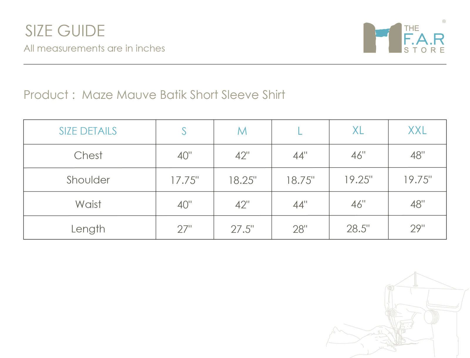 Maze Mauve Batik Short Sleeve Shirt Size Guide