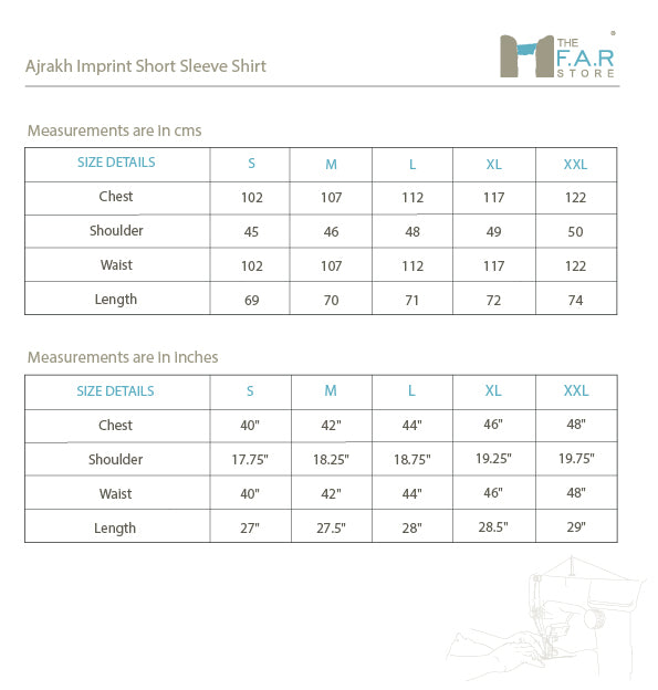 Ajrakh Imprint Short Sleeve Shirt Size Guide