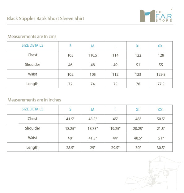 Black Stipples Batik Short Sleeve Shirt Size Guide