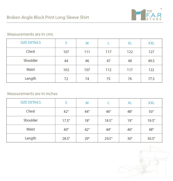 Broken Angle Block Print Long Sleeve Shirt Size Guide