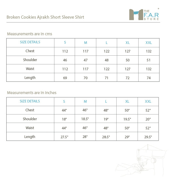 Broken Cookies Ajrakh Short Sleeve Shirt Size Guide
