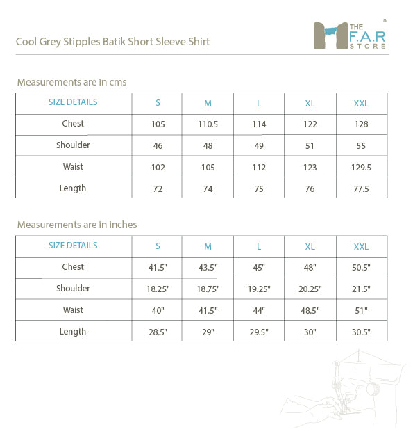 Cool Grey Stipples Batik Short Sleeve Shirt Size Guide