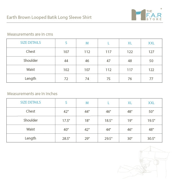 Earth Brown Looped Batik Long Sleeve Shirt Size Guide