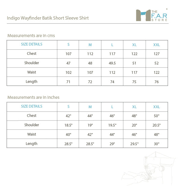 Indigo Wayfinder Batik Short Sleeve Shirt Size Guide