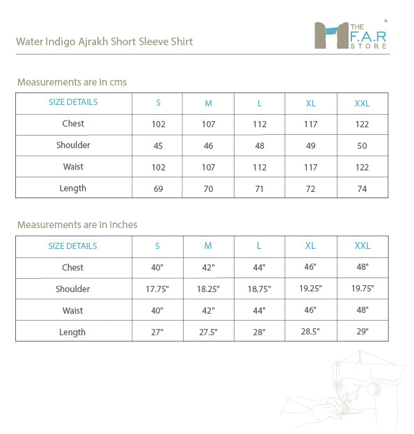 Water Indigo Ajrakh Short Sleeve Shirt Size Guide