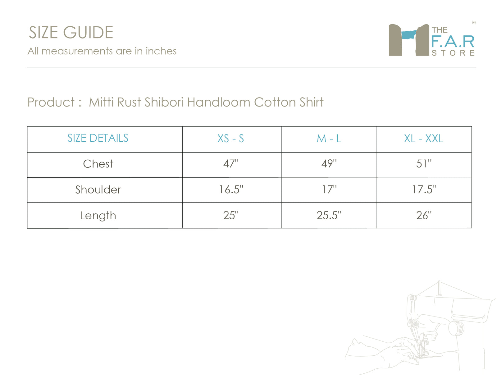 Mitti Rust Shibori  Handloom Cotton Shirt Size Guide