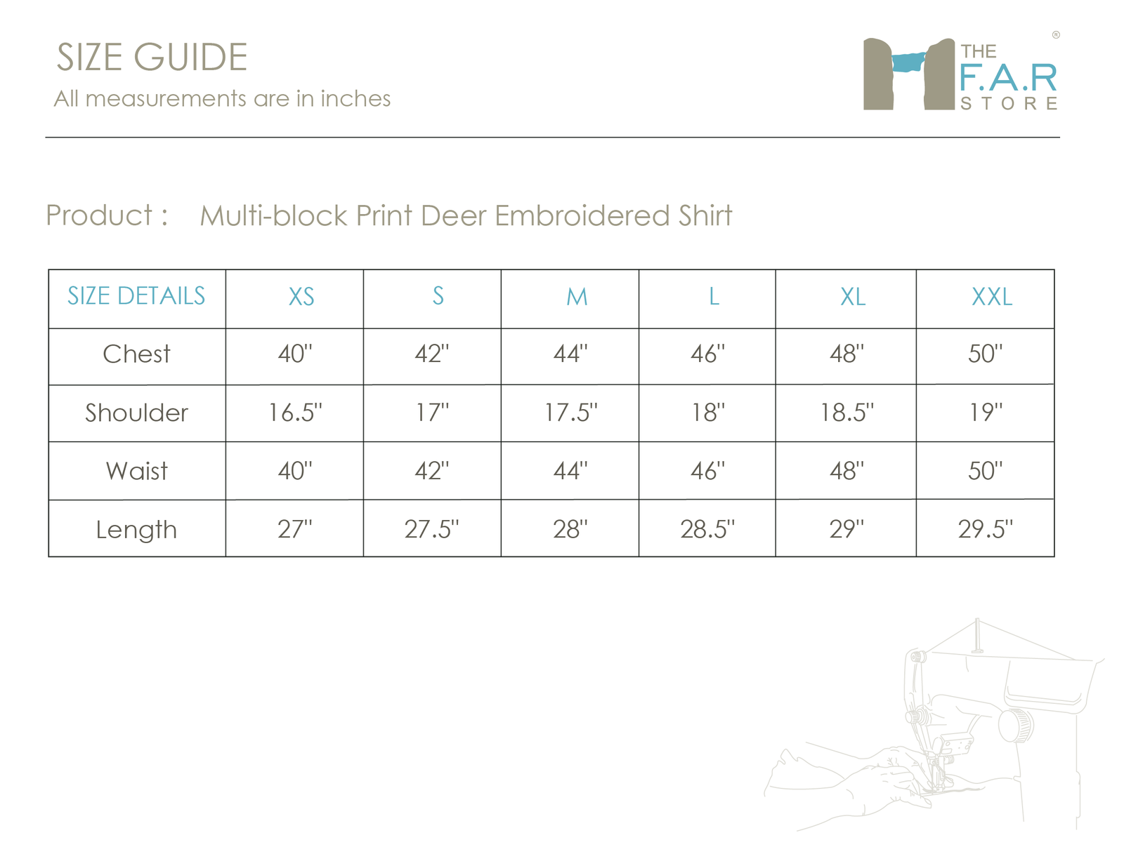 Multi-block Print Deer Embroidered Shirt Size Guide