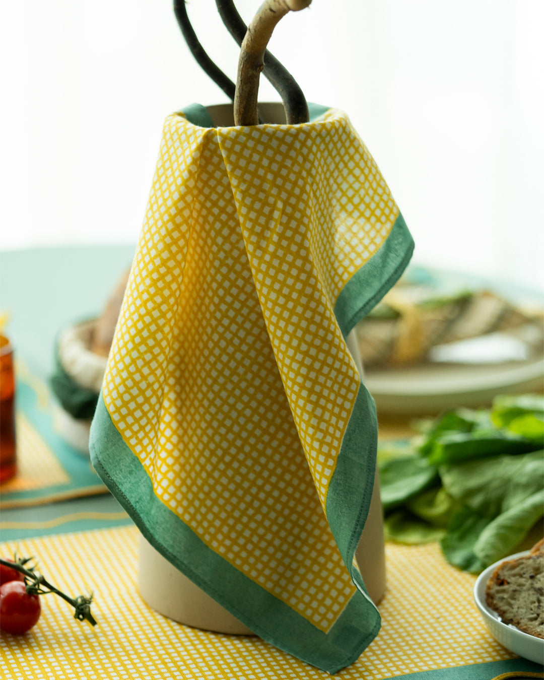 Set of 6 - Yellow & Green Checks Table Napkins