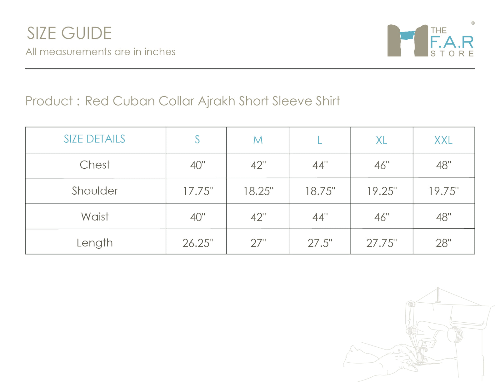 Red Cuban Collar Ajrakh Short Sleeve Shirt Size Guide