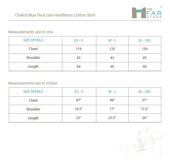 Chakra Blue Tie & Dye Handloom Cotton Shirt Size Guide