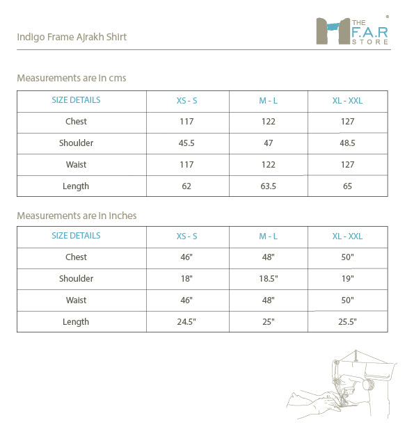 Indigo Frame Ajrakh Shirt Size Guide