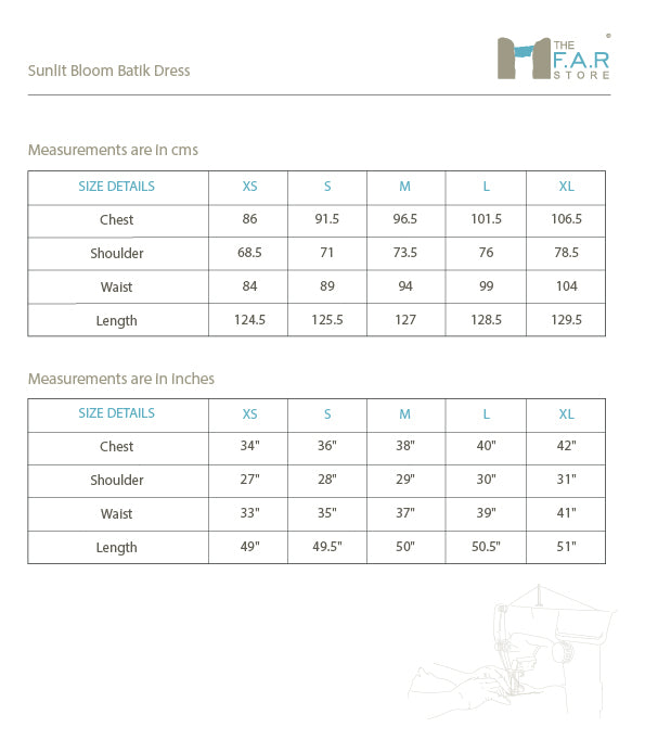 Sunlit Bloom Batik Dress Size Guide
