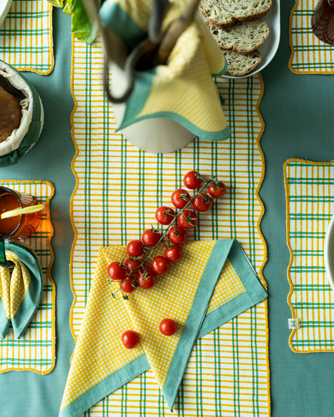 Yellow & Green Checks - Table Runner