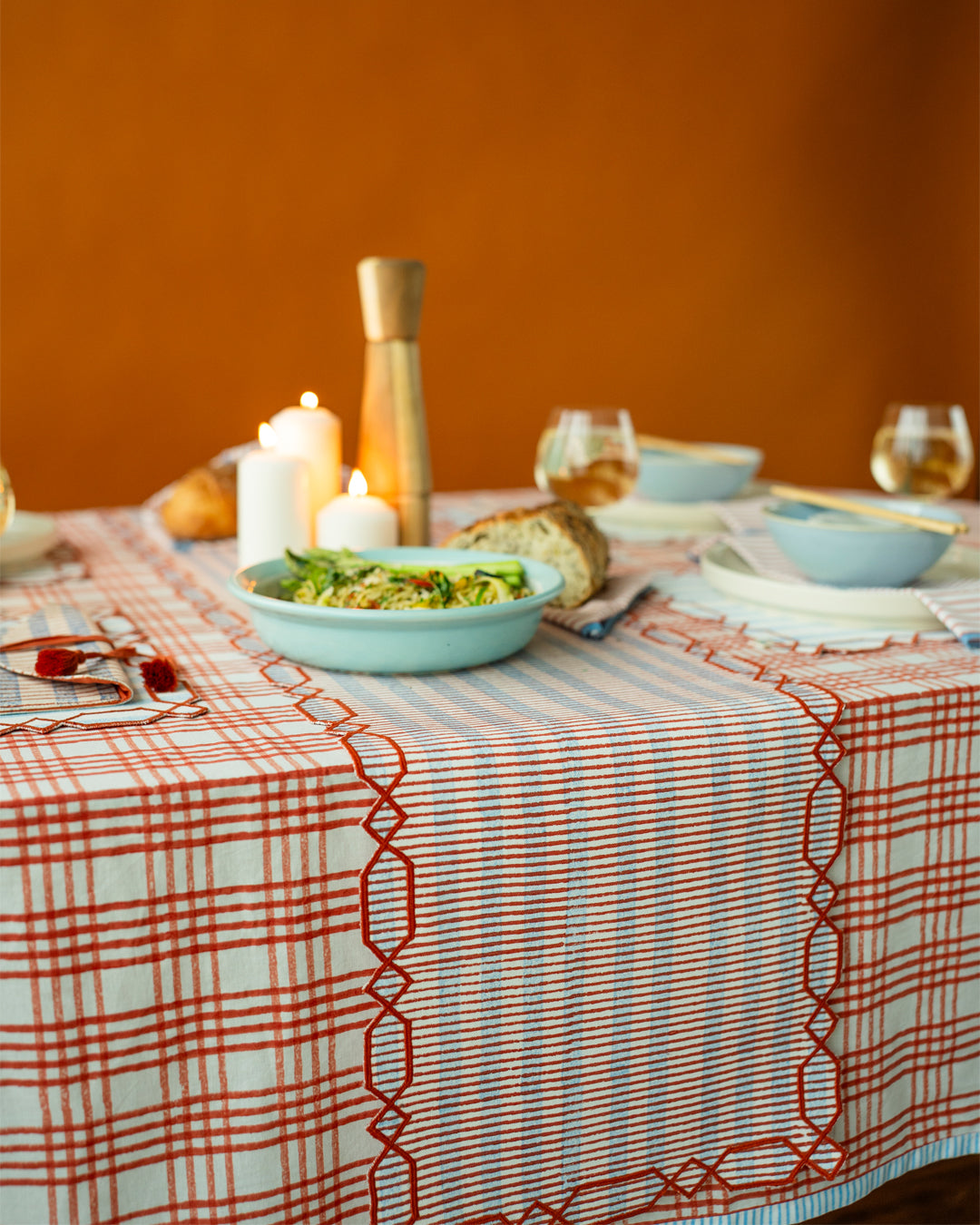 Rust & Blue Checks - Table Runner