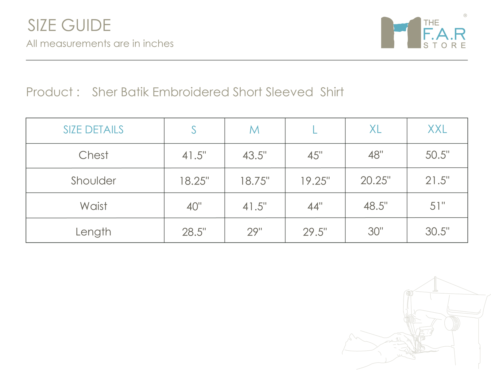 Sher Batik Embroidered Short Sleeve Shirt Size Guide