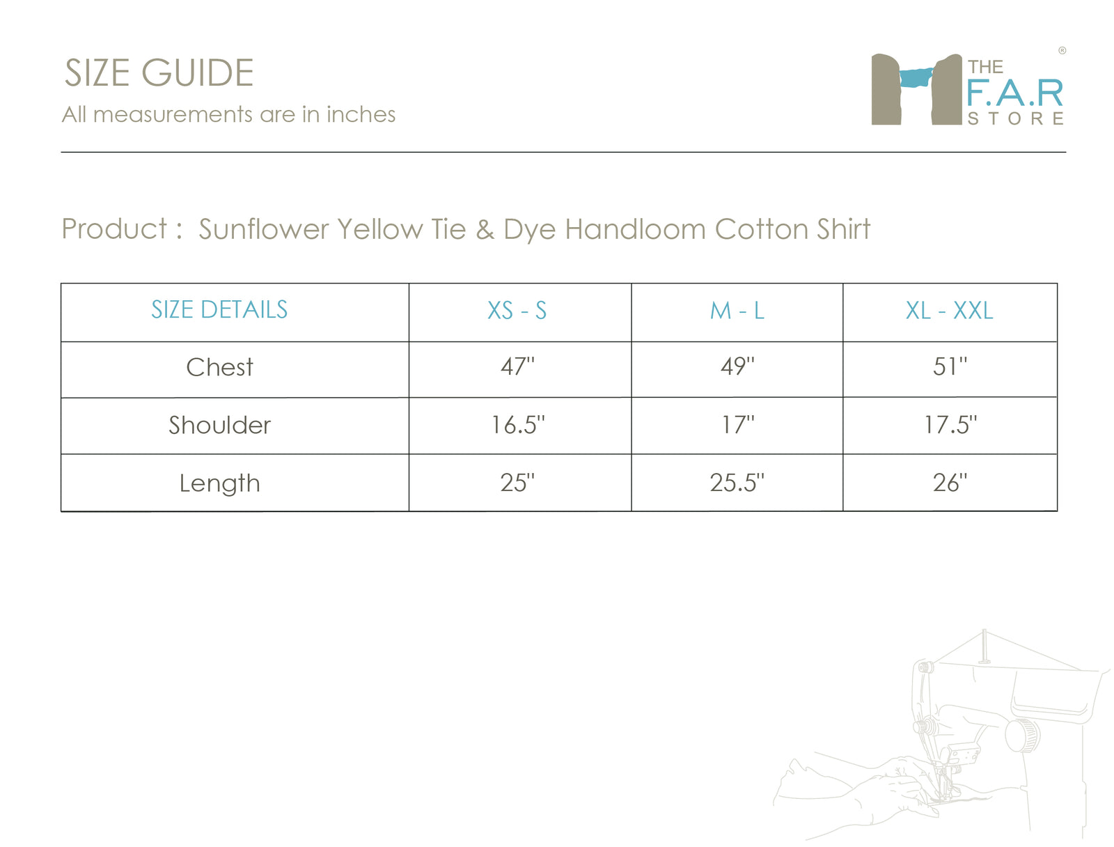 Sunflower Yellow Tie & Dye Handloom Cotton Shirt Size Guide