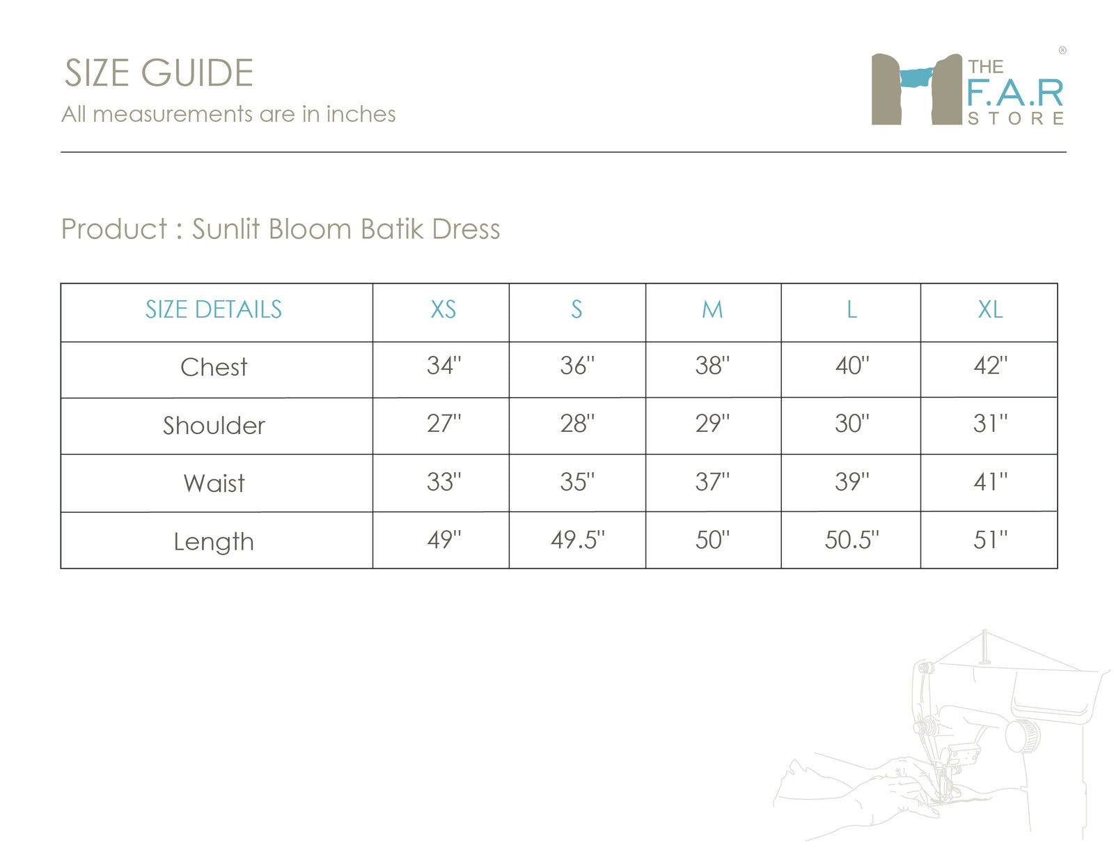 Sunlit Bloom Batik Dress Size Guide