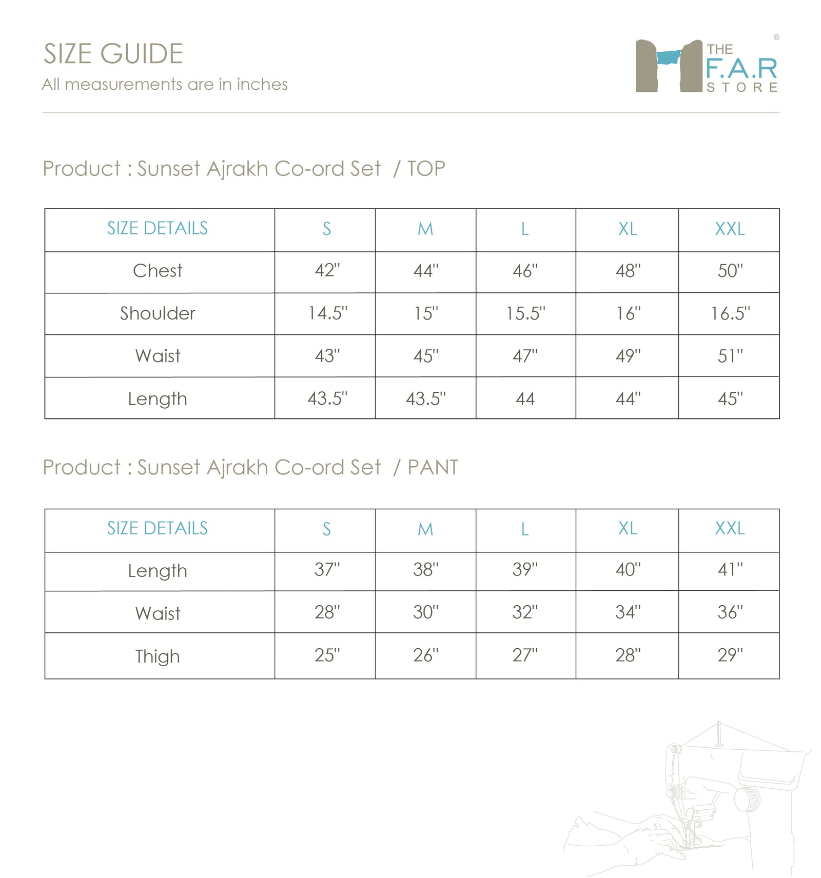 Sunset Ajrakh Co-ord Set Size Guide