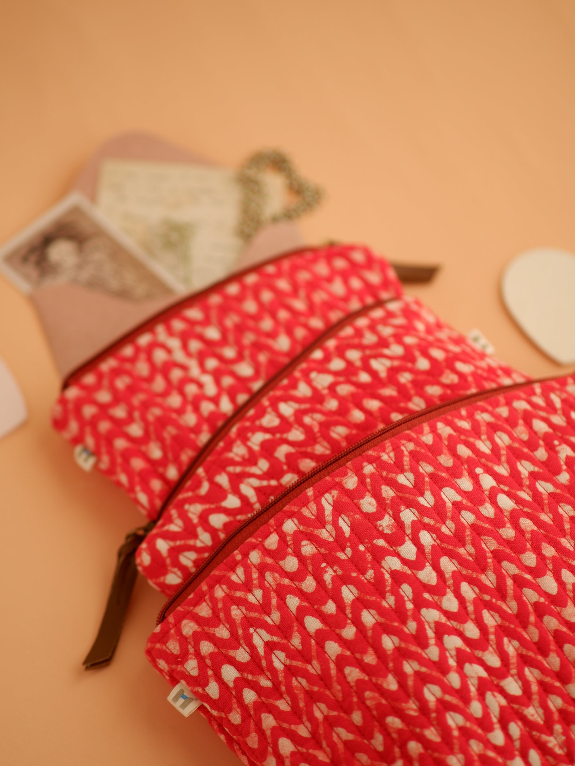 Set of 3 - Crimson Waves Toiletry Pouches