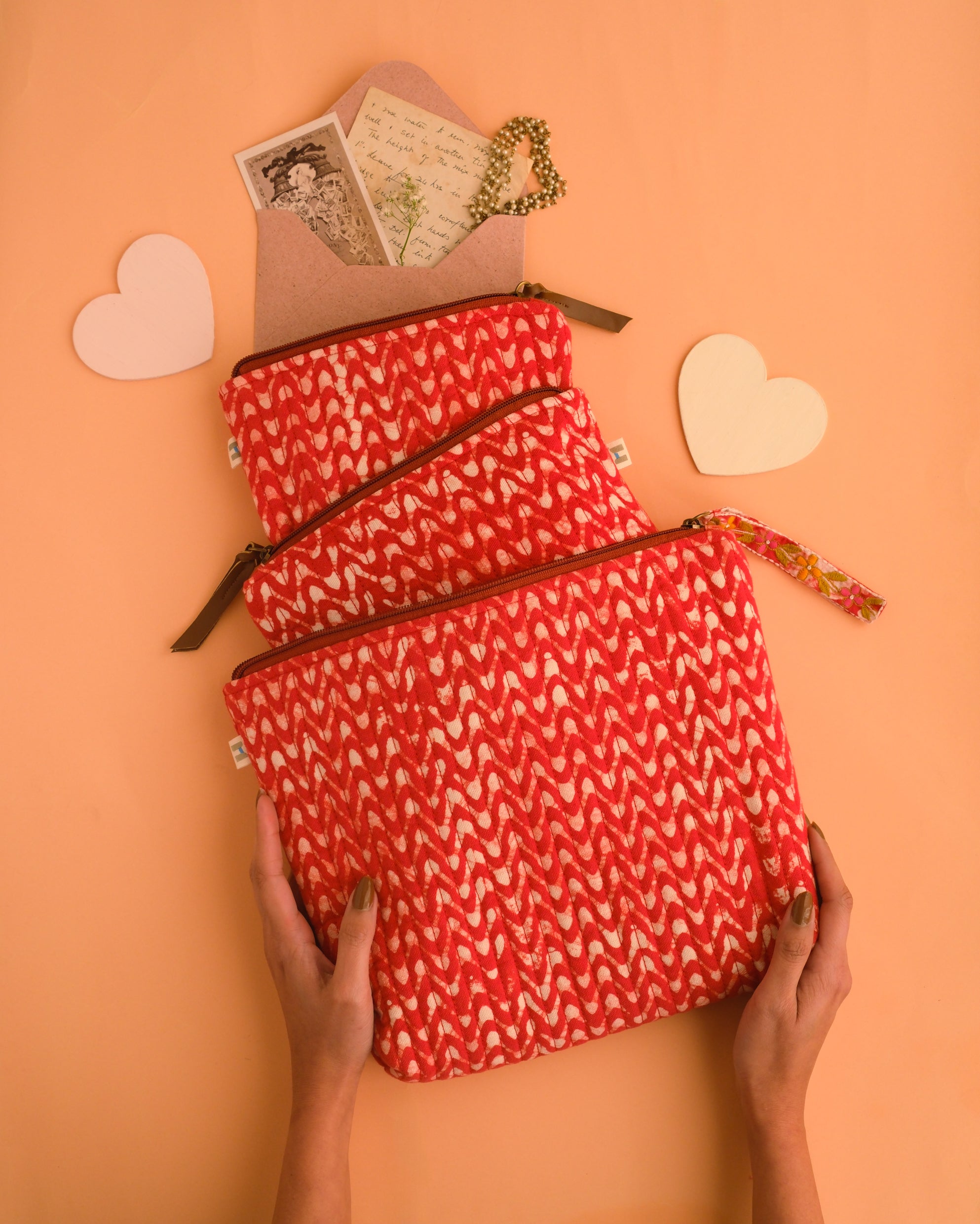 Set of 3 - Crimson Waves Toiletry Pouches