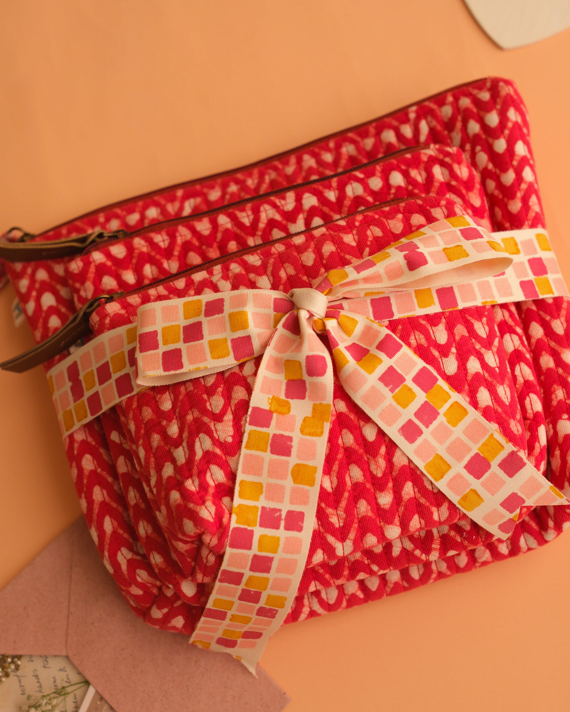 Set of 3 - Crimson Waves Toiletry Pouches