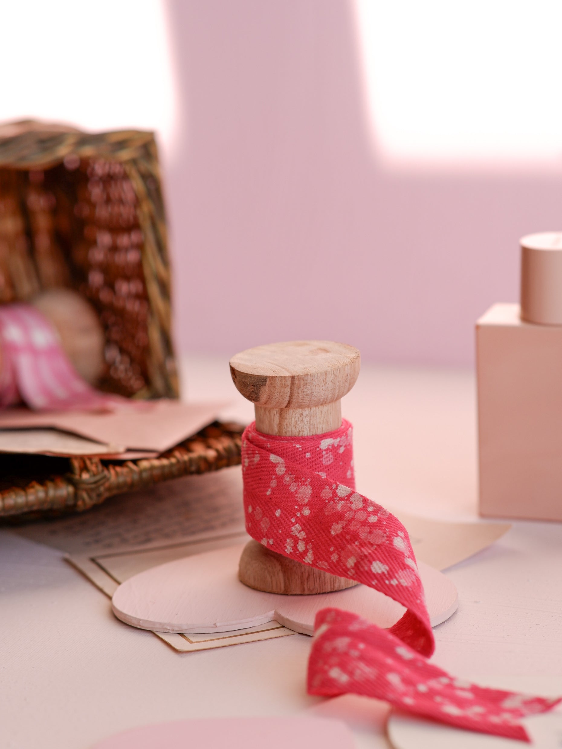 Pink Stipples - 1" Fabric Gift Ribbon