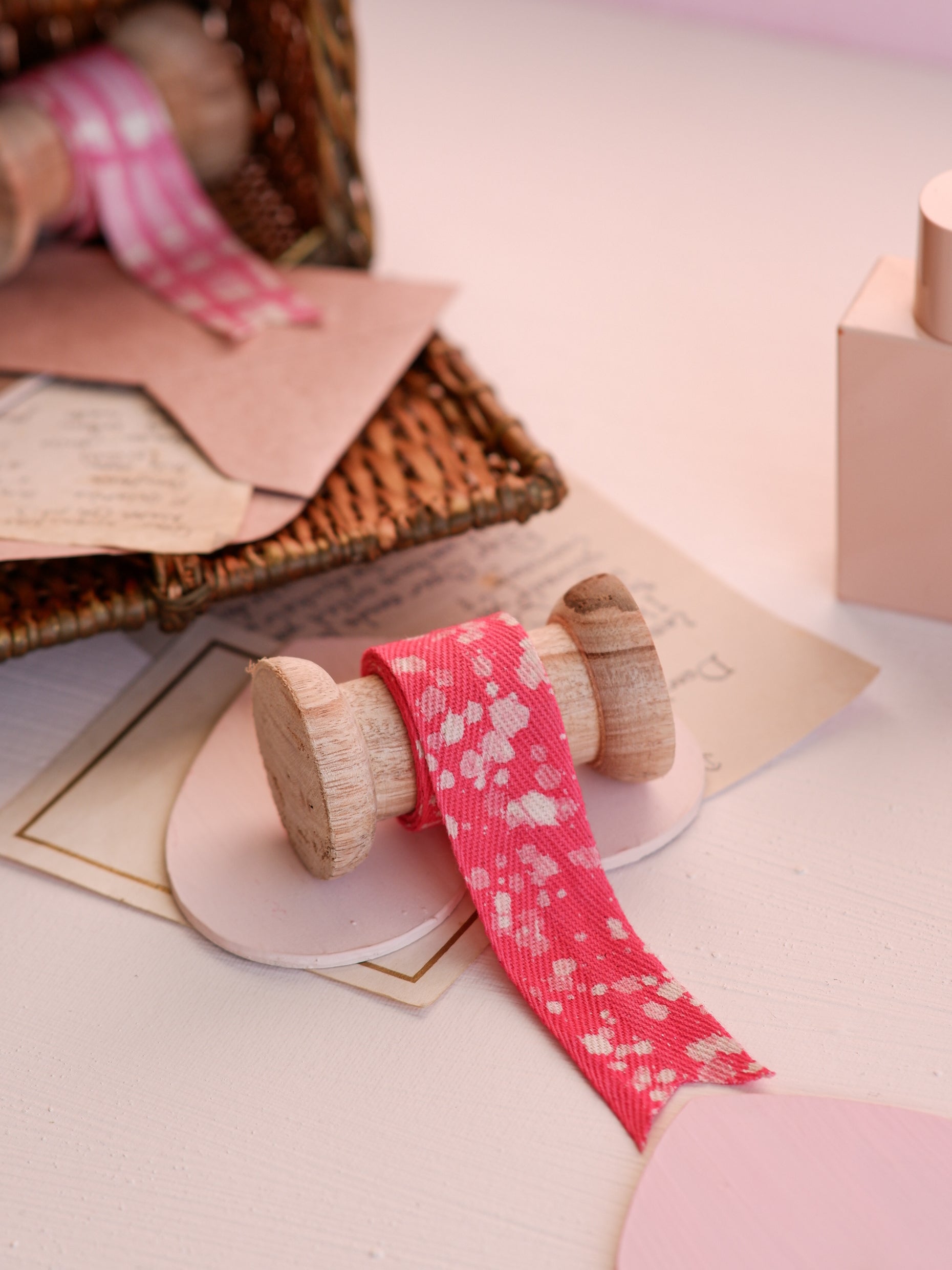 Pink Stipples - 1" Fabric Gift Ribbon